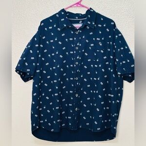 Free Planet, Navy Blue Button Down Shirt, 3X